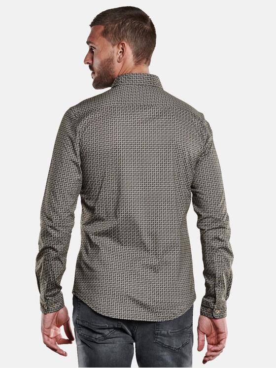emilio adani Herren Langarm-Hemd mit All-Over-Print Grün 33342