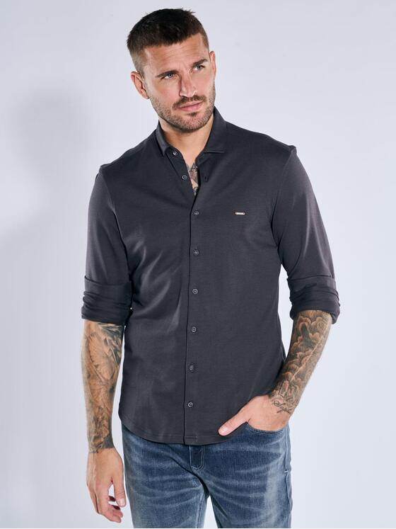 emilio adani Herren Langarm-Hemd aus Jersey Anthrazit 39605