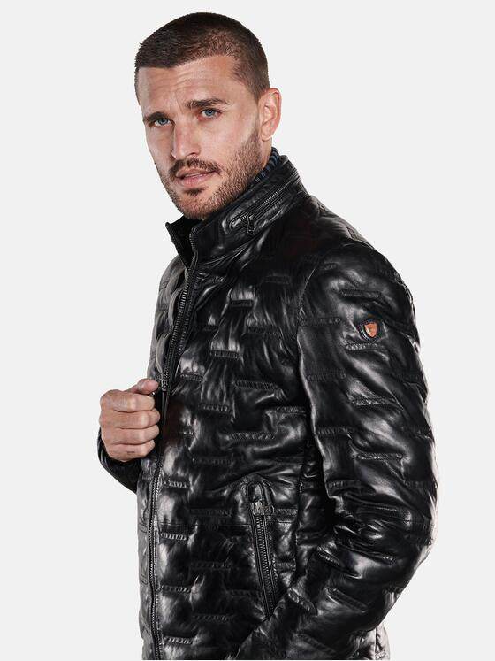 emilio adani Herren Lederjacke mit Steppung Schwarz 33528