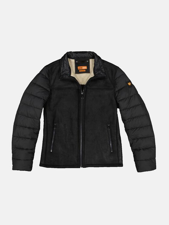 emilio adani Herren Lederjacke aus Materialmix Schwarz 33527