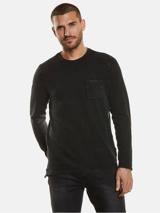 emilio adani Herren Langarm-Shirt strukturiert Schwarz 34315