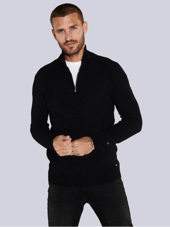 emilio adani Herren Pullover mit Troyerkragen Schwarz 36076
