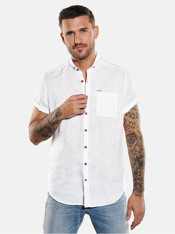 emilio adani Herren Kurzarm-Hemd aus Leinen Weiß 35051