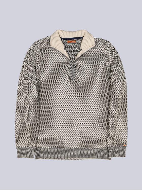 emilio adani Herren Pullover mit Troyer-Kragen Creme 41085