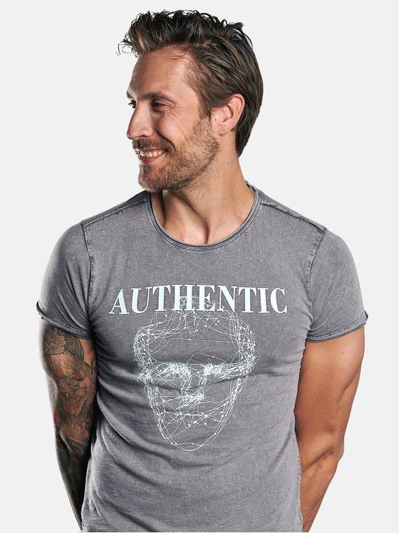 emilio adani Herren Rundhals T-Shirt mit auffälligem Statement-Print Grau 30046