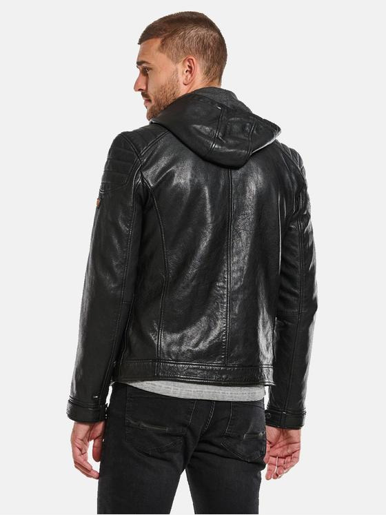 emilio adani Herren Lederjacke mit Sweat-Inlet Schwarz 34074