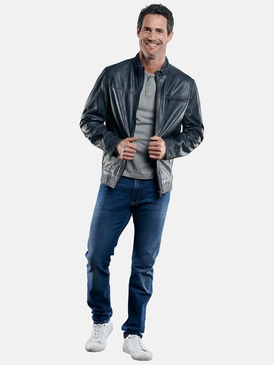 engbers Herren Rustikale Lederjacke Saphirblau 29063