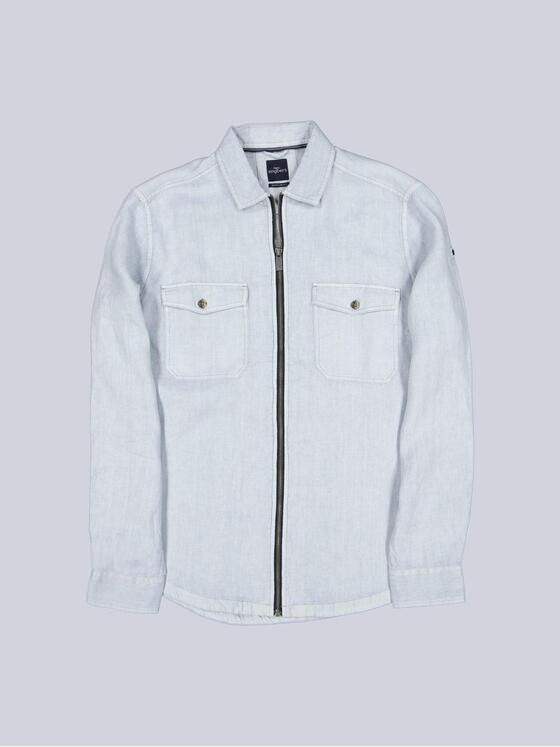 engbers Herren Leinen Overshirt mit Zipper Hellblau 40211