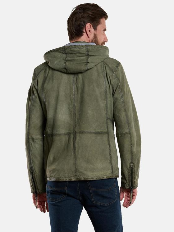engbers Herren Lederjacke mit abnehmbarer Kapuze Grün 34076