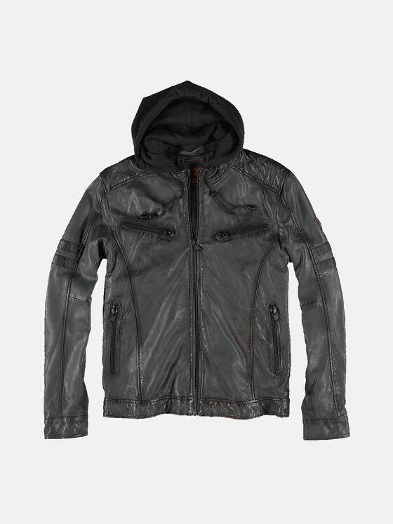 emilio adani Herren Lederjacke mit abnehmbarer Kapuze Grau 31880