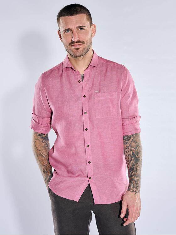 emilio adani Herren Leinen-Hemd mit Haifisch-Kragen Rosa 40679