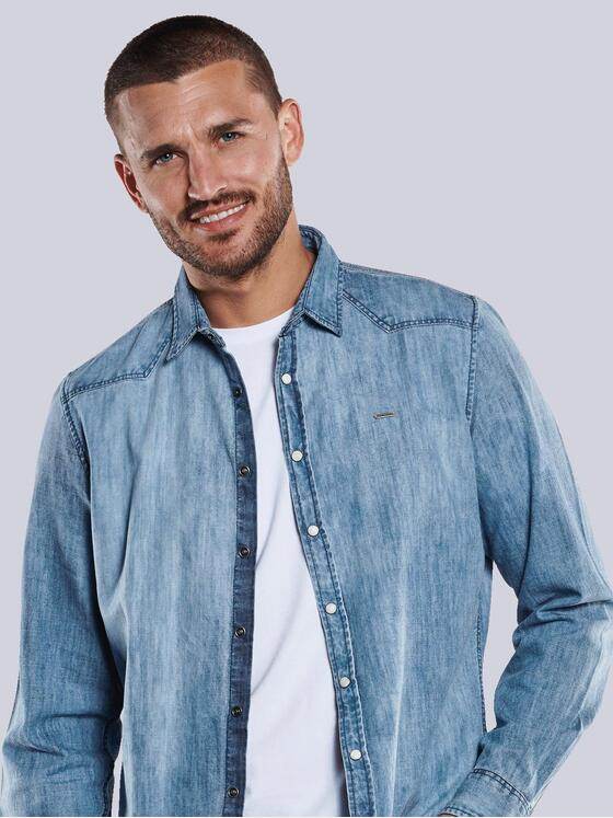 emilio adani Herren Jeans-Hemd uni Blau 33622
