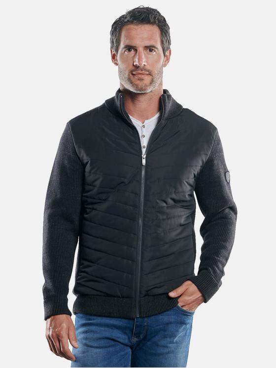 engbers Herren Sportliche Materialmix-Strickjacke Schwarz 30474