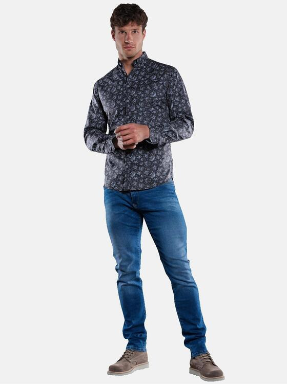 engbers Herren Langarm-Hemd gemustert Schwarz 33660