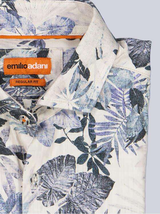 emilio adani Herren Langarmhemd mit floralem Print Saphirblau 40329