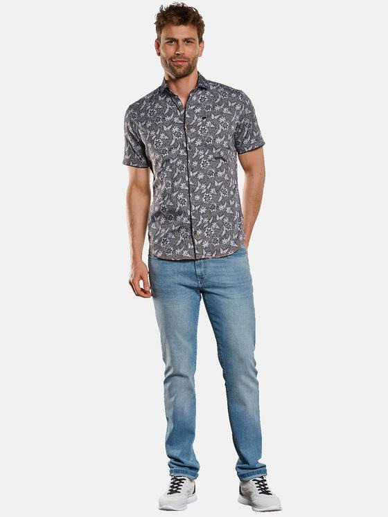 engbers Herren Kurzarm-Hemd floral gemustert Granitgrau 33061