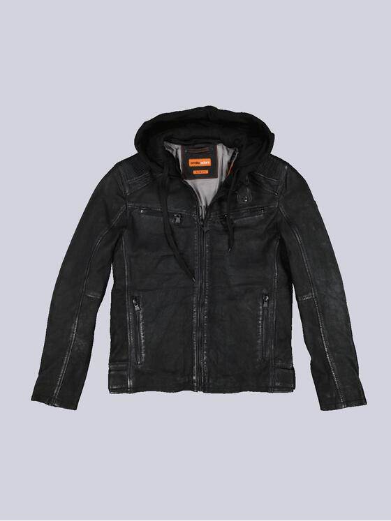 emilio adani Herren Lederjacke slim fit Schwarz 36198