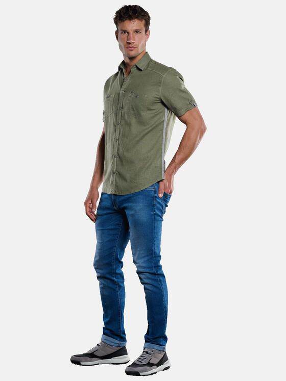 engbers Herren Kurzarm-Hemd mit Leinen-Anteil Khaki 33443