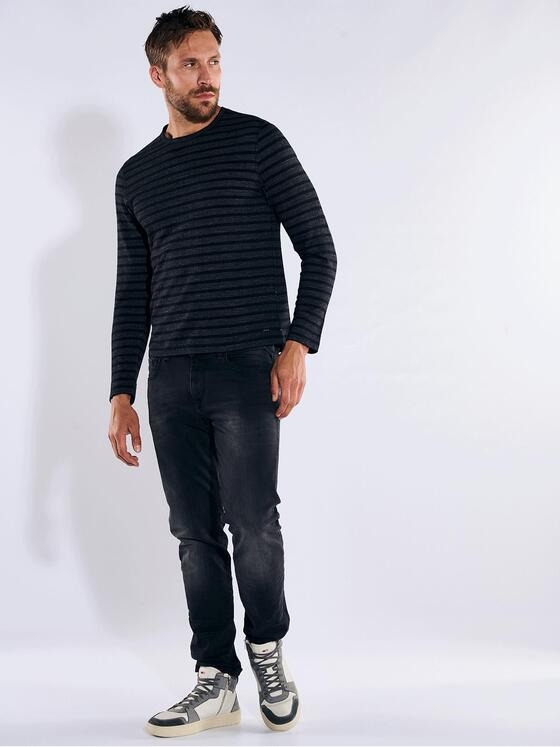 emilio adani Herren Langarm-Shirt gestreift Schwarz 36193