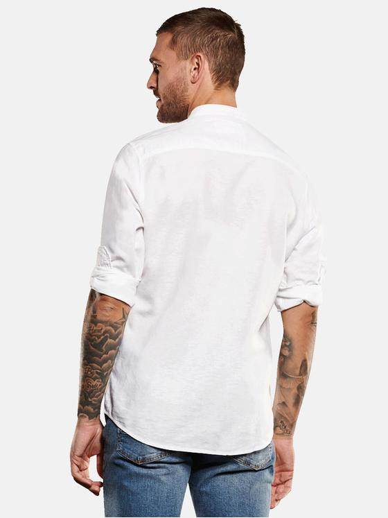 emilio adani Herren Langarm-Hemd mit Leinenanteil Weiß 34937