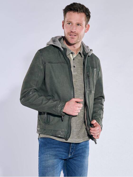 engbers Herren Lederjacke mit abnehmbarer Kapuze Oliv 38278