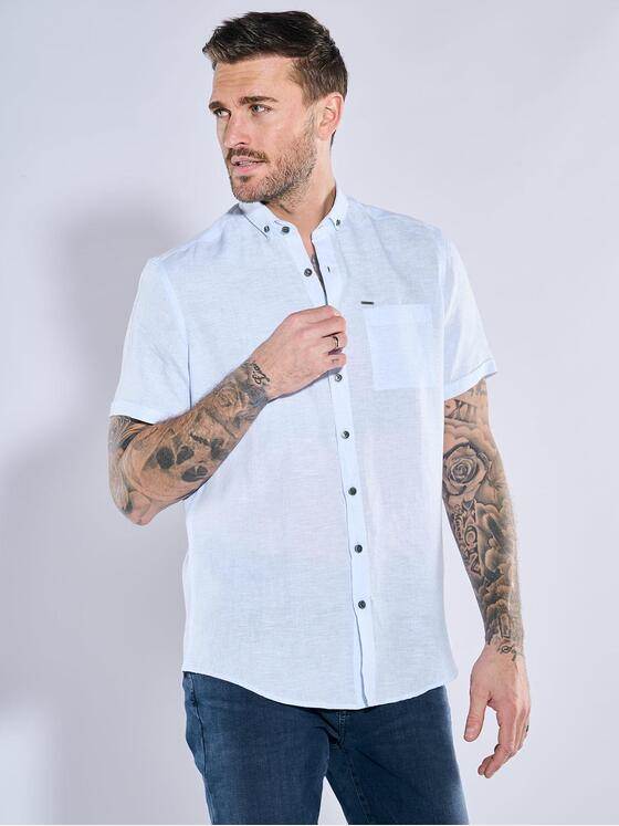 emilio adani Herren Kurzarm-Hemd aus Leinen Blau 38585