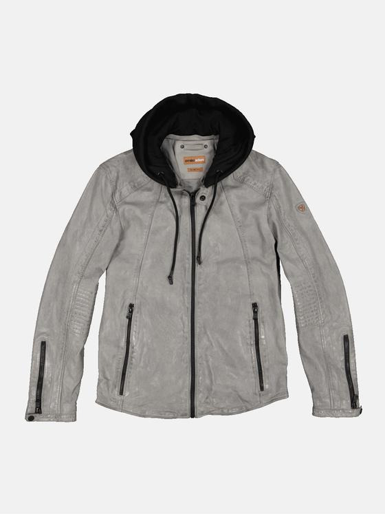 emilio adani Herren Lederjacke mit abnehmbarer Kapuze Grau 34219