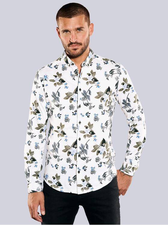 emilio adani Herren Langarm-Hemd gemustert Beige 35359
