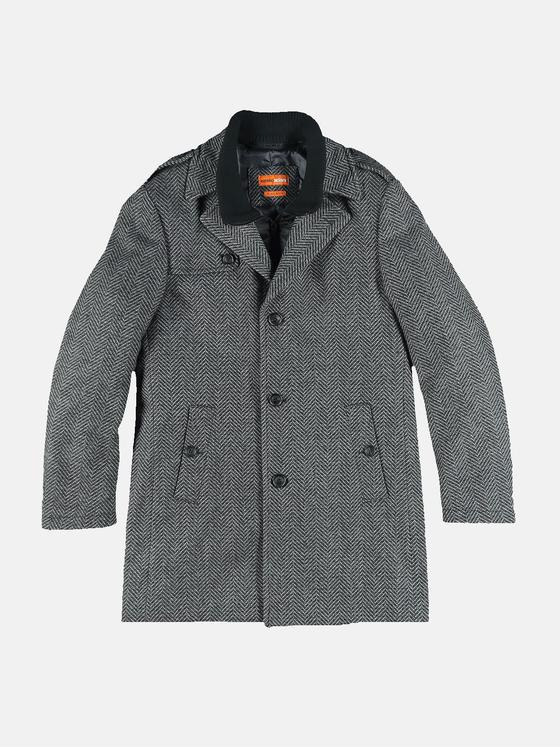 emilio adani Herren Mantel mit Fischgratmuster Schwarz 32038