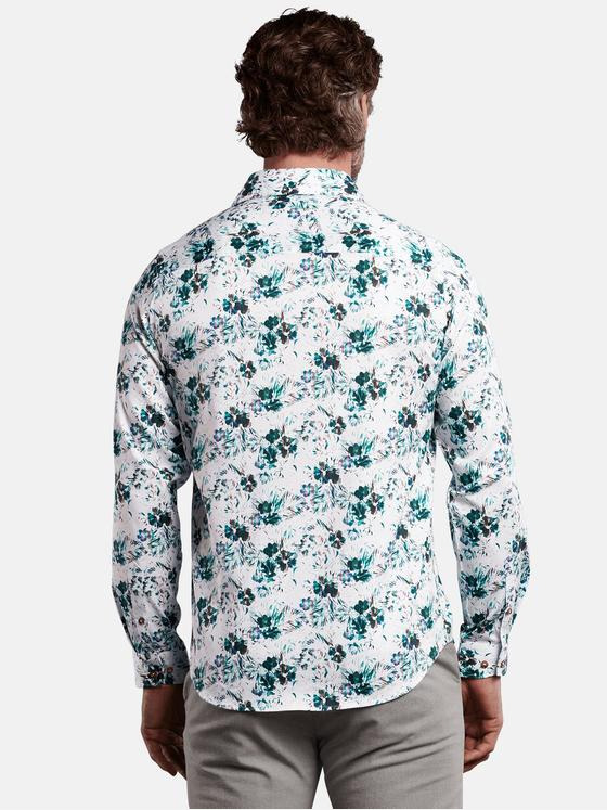 ENGBERS GERMANY Herren Langarmhemd mit modischem All-Over Druck Petrolgruen 29785