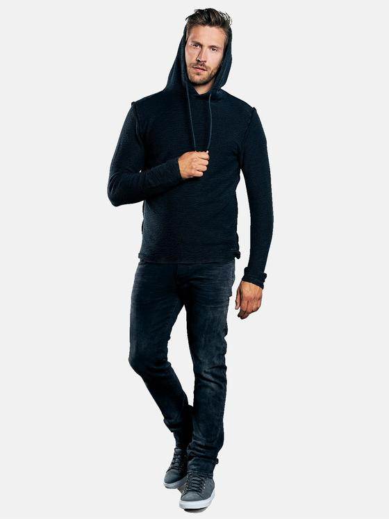 emilio adani Herren Langarmshirt mit lässiger Kapuze Schwarz 30026