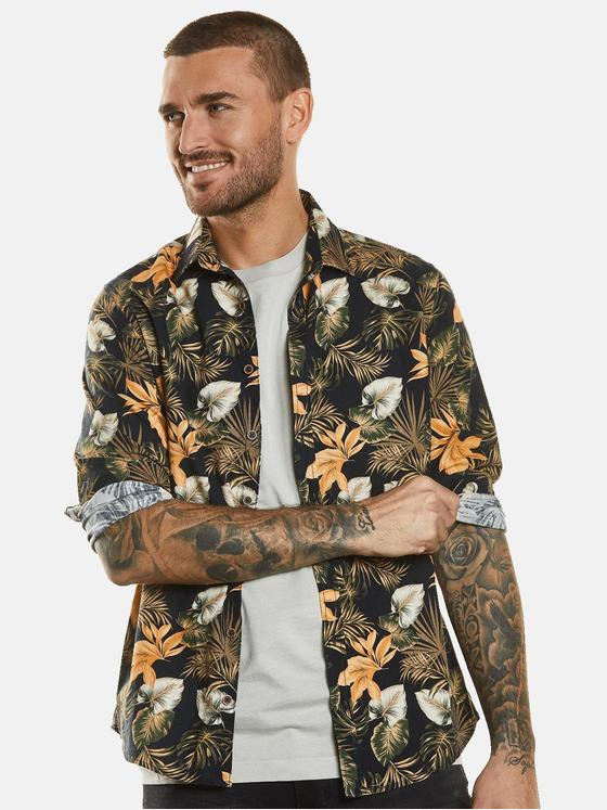 emilio adani Herren Langarm-Hemd gemustert Orange 34447