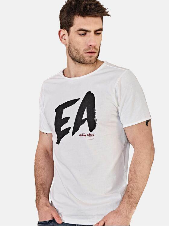 emilio adani Herren Rundhals T-Shirt Weiß 25703