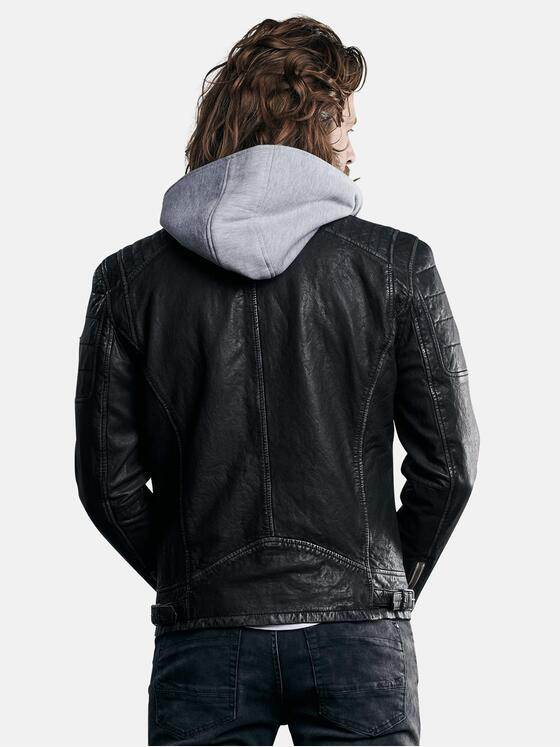 emilio adani Herren Lederjacke mit integrierter Sweatjacke Schwarz 29138
