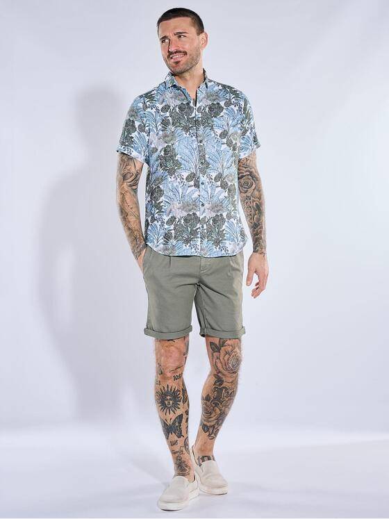 emilio adani Herren Kurzarmhemd aus Baumwolle mit botanischem Print Khaki 40700