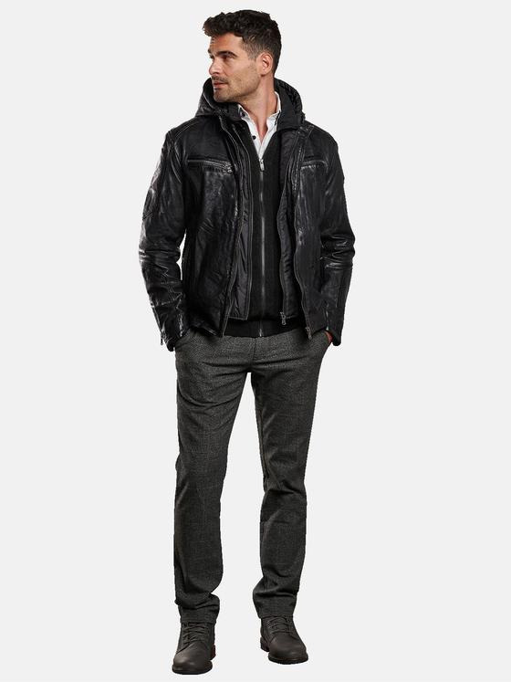 engbers Herren Lederjacke mit Inlet Schwarz 32255