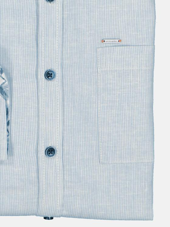 emilio adani Herren Langarm-Hemd mit Leinenanteil Blau 36224