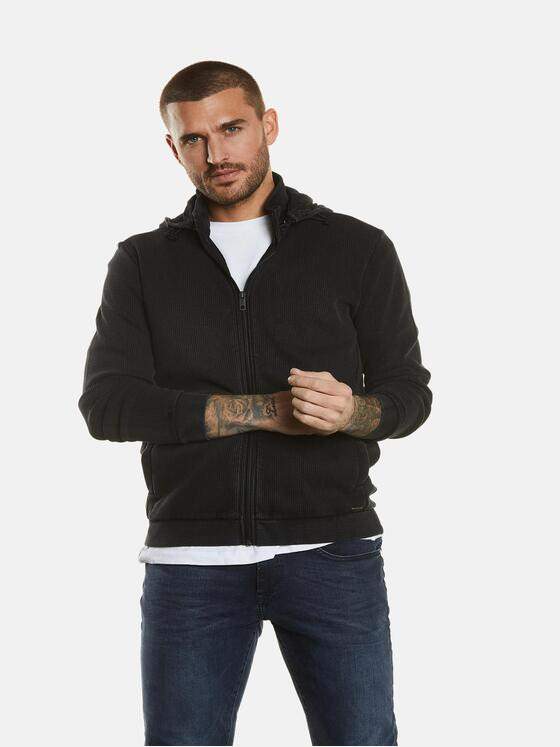 emilio adani Herren Sweatjacke mit abnehmbarer Kapuze Schwarz 34506