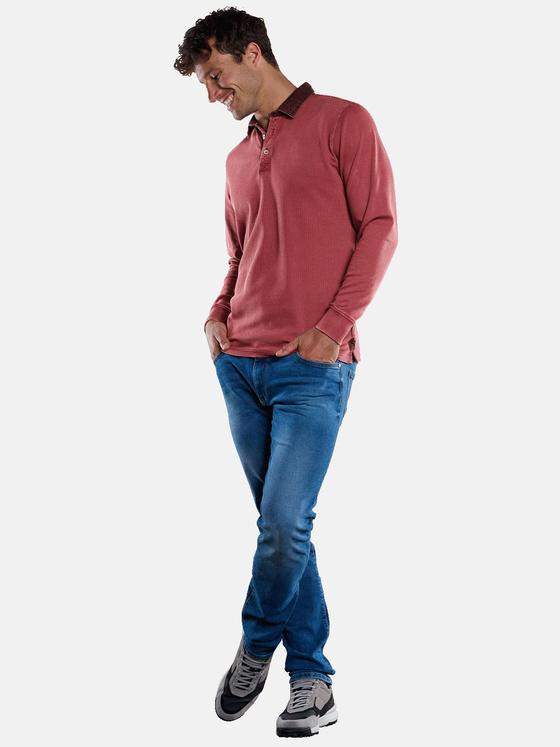 engbers Herren Langarm-Shirt Polokragen Lachsrot 33770
