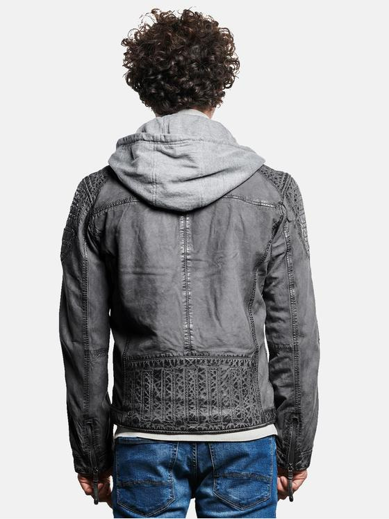 engbers Herren Lederjacke mit Sweat-Kapuze Grau 32591