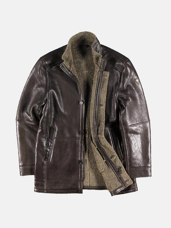 emilio adani Herren Lange Lederjacke Braun 30758