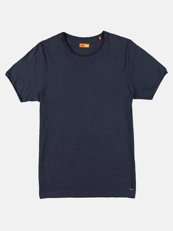 emilio adani Herren Rundhals T-Shirt mit Rollkante am Halsausschnitt Blau 30009