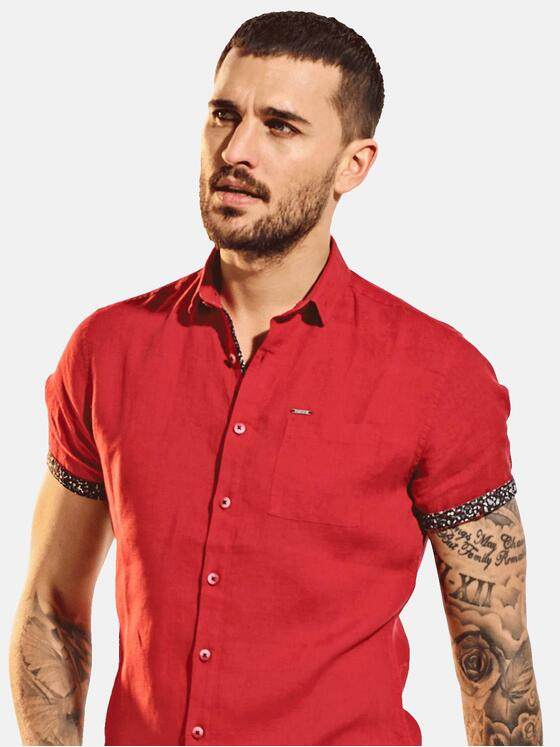 emilio adani Herren Kurzarm-Hemd aus Leinenstoff Rot 31671