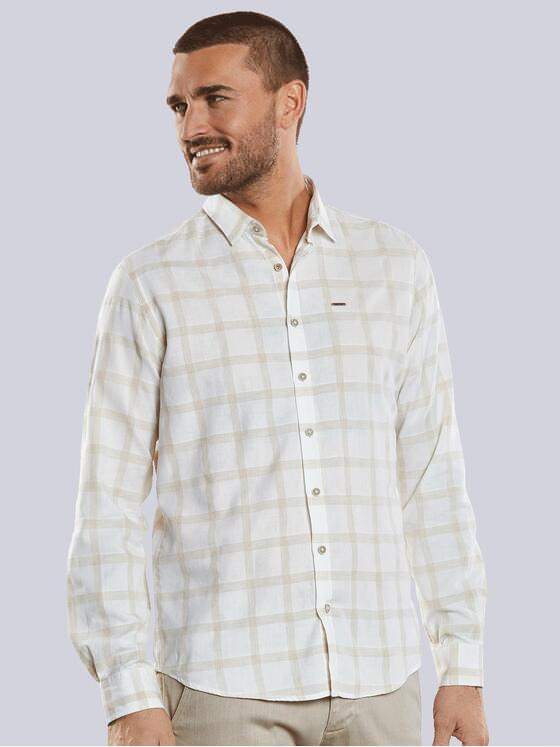 emilio adani Herren Langarm-Hemd kariert Beige 34296