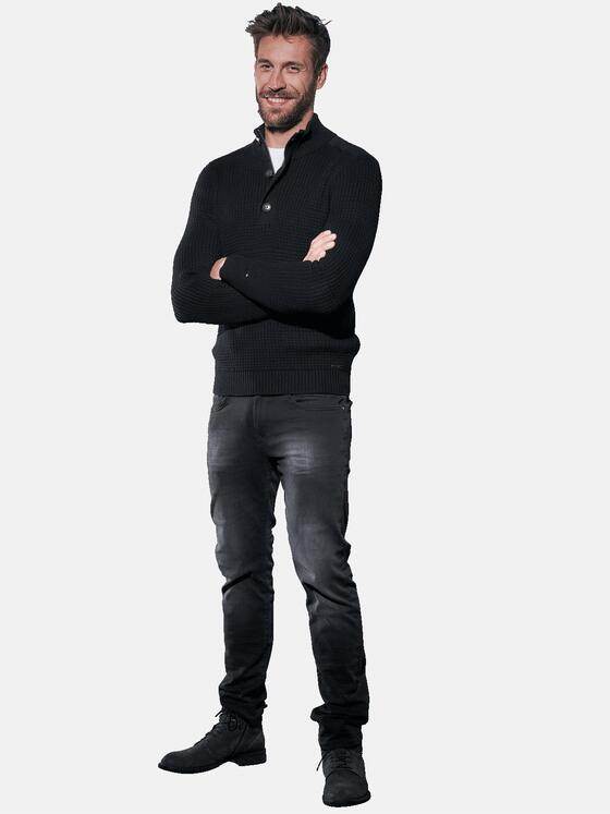 emilio adani Herren Pullover Polokragen Schwarz 30847