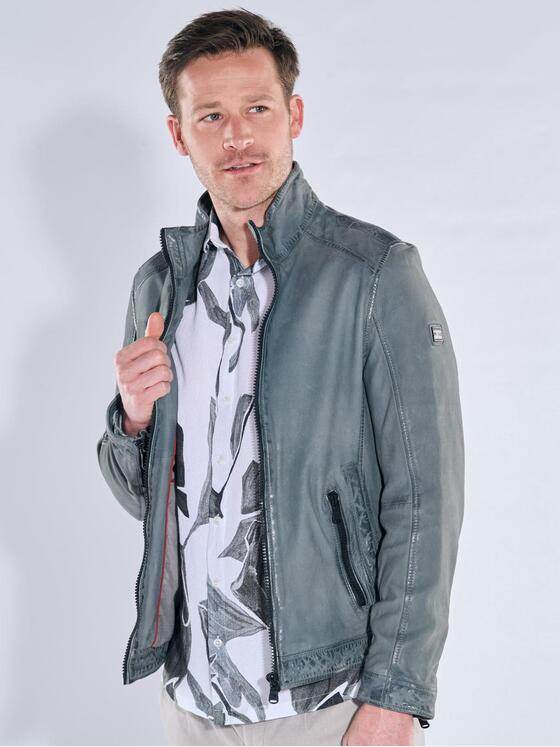 engbers Herren Lederjacke mit langem Stehkragen Hellblau 40224