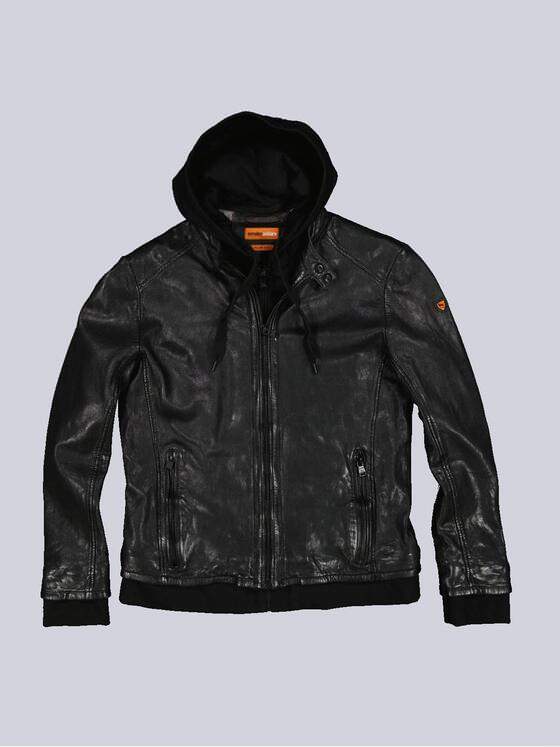 emilio adani Herren Lederjacke slim fit Schwarz 35203