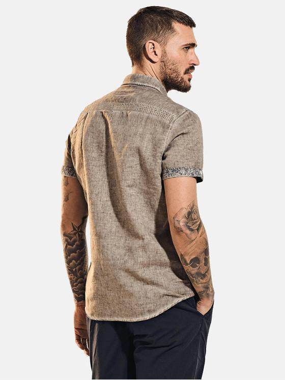 emilio adani Herren Kurzarm-Hemd-uni Beige 31611