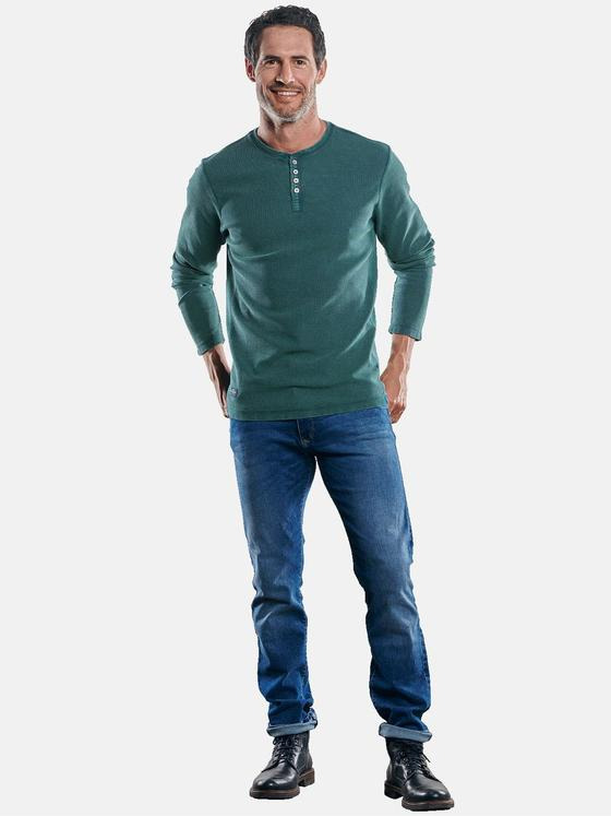 engbers Herren Henley Shirt mit schöner Waffelstruktur Dunkelgruen 30041