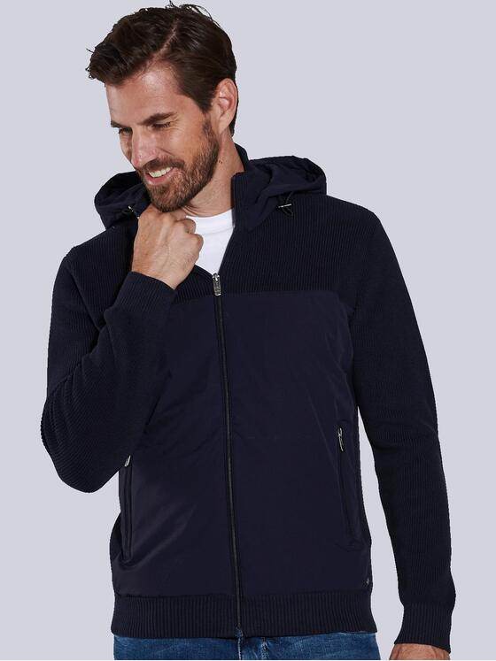 engbers Herren Strickjacke mit Kapuze Blau 36096